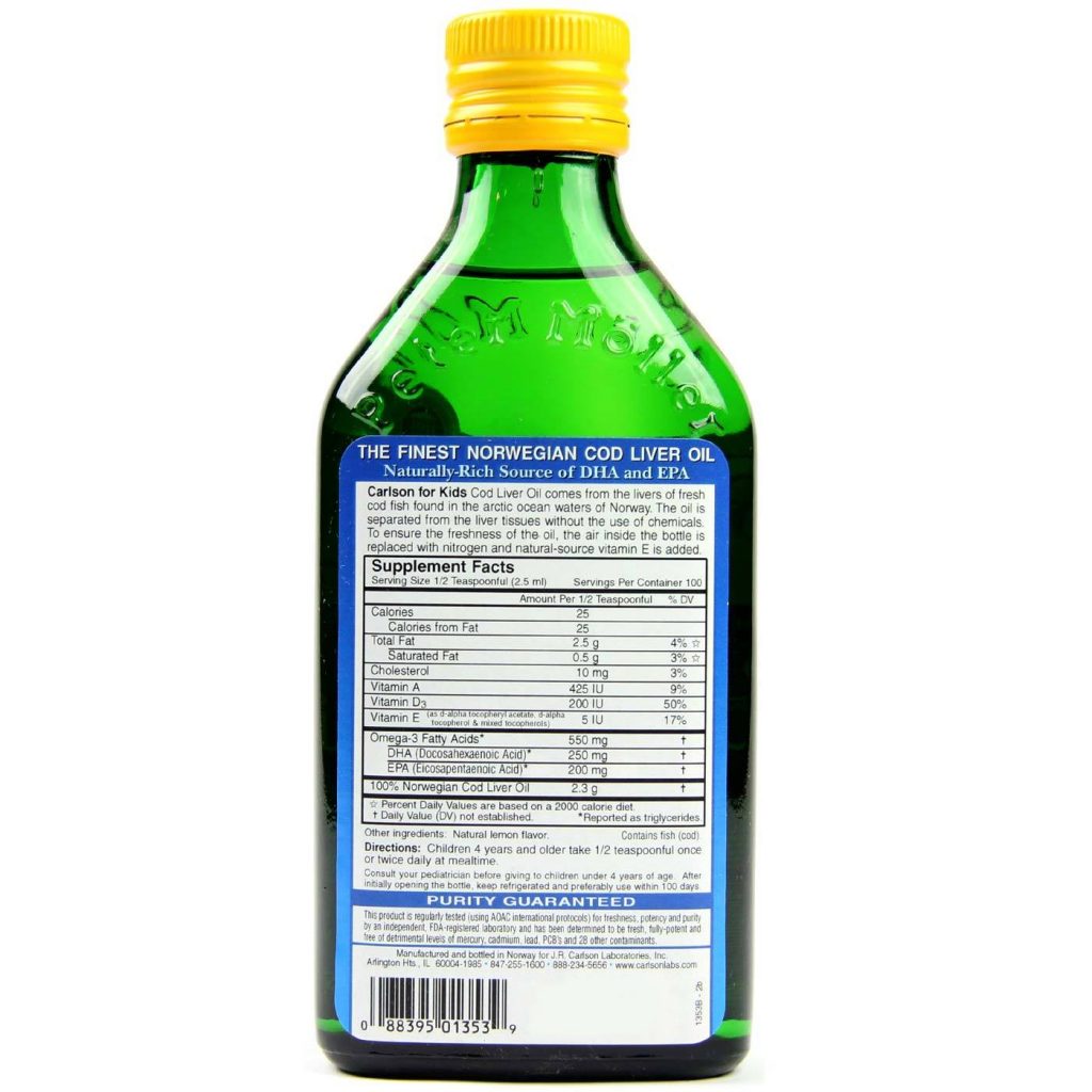 Carlson Labs Cod Liver Oil supplement facts